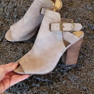 Joe’s Jeans Ghost Open Toe Suede Booties Taupe